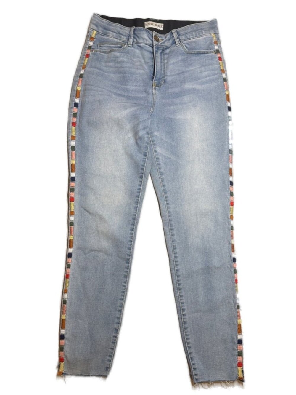 Knox Rose Light Blue Ankle Jeans with Multicolor Side Braid